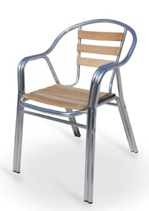 Sillón armazón doble tubo aluminio 25x1,5 asiento y respaldo lamas de madera BREMEN