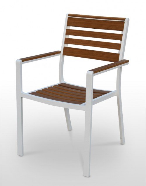 Sillón armazón aluminio blanco 38x19, asiento, respaldo y brazos madera Polywood LANZAROTE