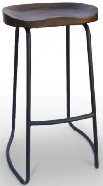 Taburete de acero color negro con asiento de madera maciza ÉPOCA