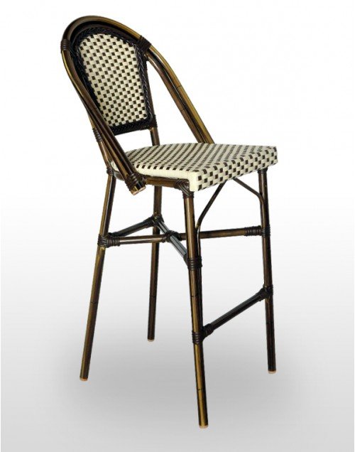 Taburete armazón aluminio 28x2 color dark bambú, tejido rattan crema-moka TABURETE NIZA RESPALDO