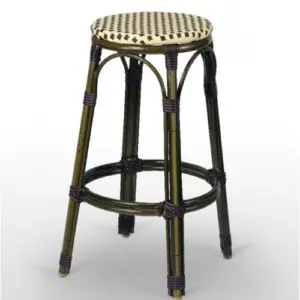 Taburete armazón aluminio 28x2 color dark bambú, tejido rattan crema-moka TABURETE NIZA SIN RESPALDO