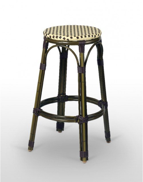 Taburete armazón aluminio 28x2 color dark bambú, tejido rattan crema-moka TABURETE NIZA SIN RESPALDO
