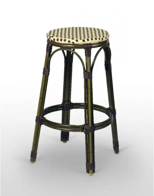 Taburete armazón aluminio 28x2 color dark bambú, tejido rattan crema-moka TABURETE NIZA SIN RESPALDO