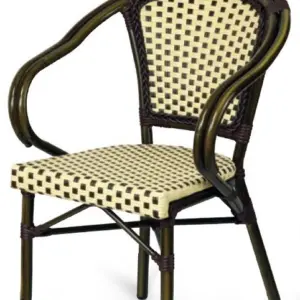 Sillón armazón aluminio 28x1,5 color dark bambú, tejido rattan crema-moka BRUSELAS