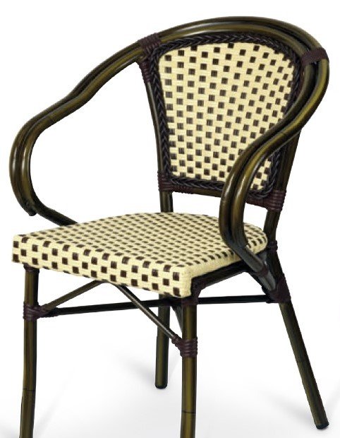 Sillón armazón aluminio 28x1,5 color dark bambú, tejido rattan crema-moka BRUSELAS