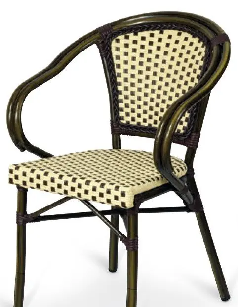 Sillón armazón aluminio 28x1,5 color dark bambú, tejido rattan crema-moka BRUSELAS