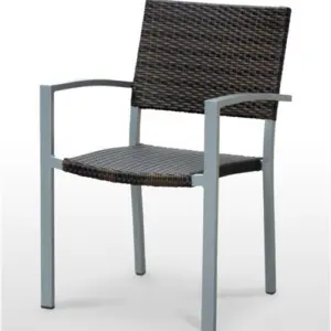 Sillón estructura aluminio gris asiento respaldo tejido rattan BERLÍN RATTAN