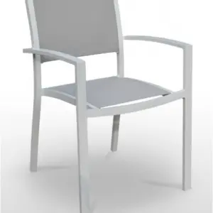 Sillón estructura aluminio blanco con asiento y respaldo en textiline color gris claro BERLÍN TEXTILINE