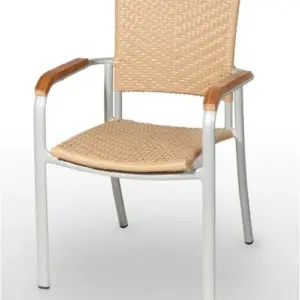 Sillón estructura aluminio gris tubo oval brazos madera teka JAMAICA