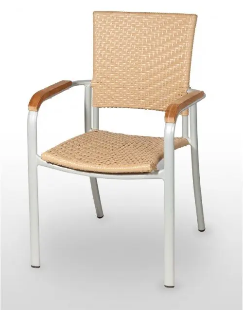 Sillón estructura aluminio gris tubo oval brazos madera teka JAMAICA