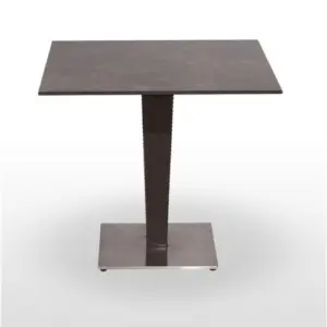 Mesa con base epoxi/inox y columna resina imitación rattan IBIZA