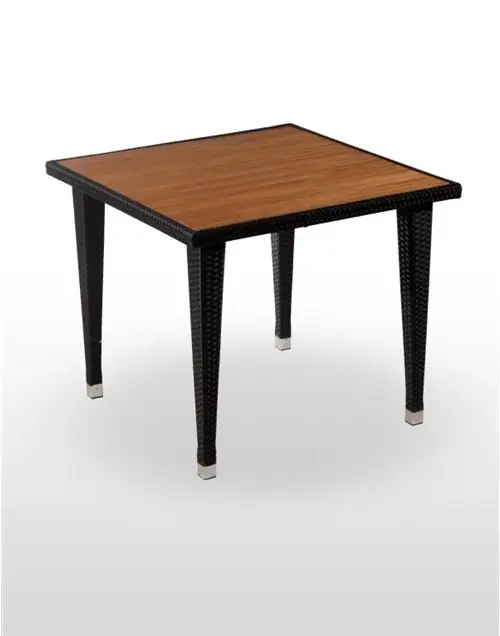 Mesa armazón aluminio con pata piramidal rattan, tablero madera teka NANTES