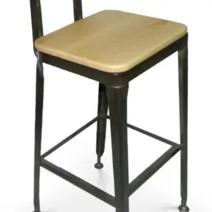 Taburete en acero angular y asiento en madera maciza BRATISLAVA