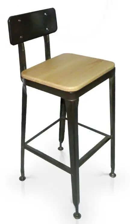 Taburete en acero angular y asiento en madera maciza BRATISLAVA