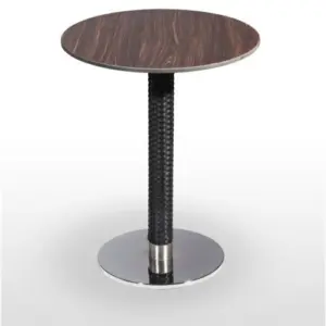 Mesa pie acero cromado columna rattan PICASSO-CR 40 Ø RATTAN