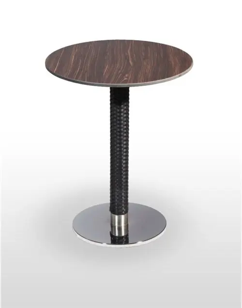 Mesa pie acero cromado columna rattan PICASSO-CR 40 Ø RATTAN