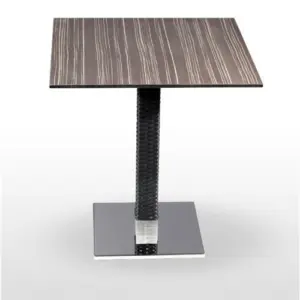 Mesa pie acero cromado columna rattan PICASSO-CR 40X40 R