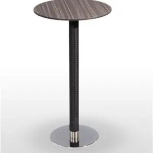 Mesa alta pie acero cromado columna rattan PICASSO-H-CR 40Ø R