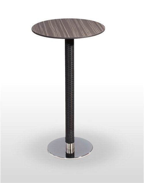 Mesa alta pie acero cromado columna rattan PICASSO-H-CR 40Ø R