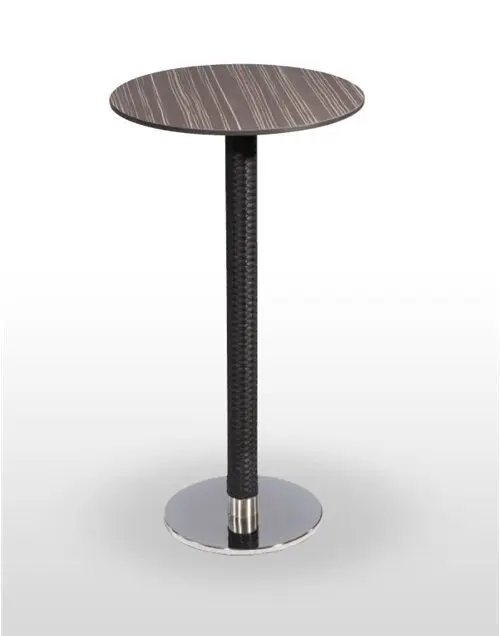 Mesa alta pie acero cromado columna rattan PICASSO-H-CR 40Ø R