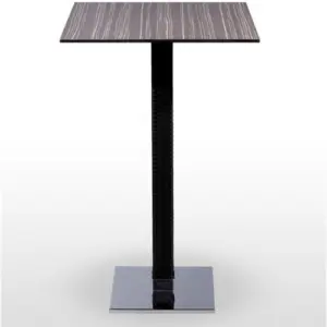 Mesa alta pie acero cromado columna rattan PICASSO-H-CR40X40R