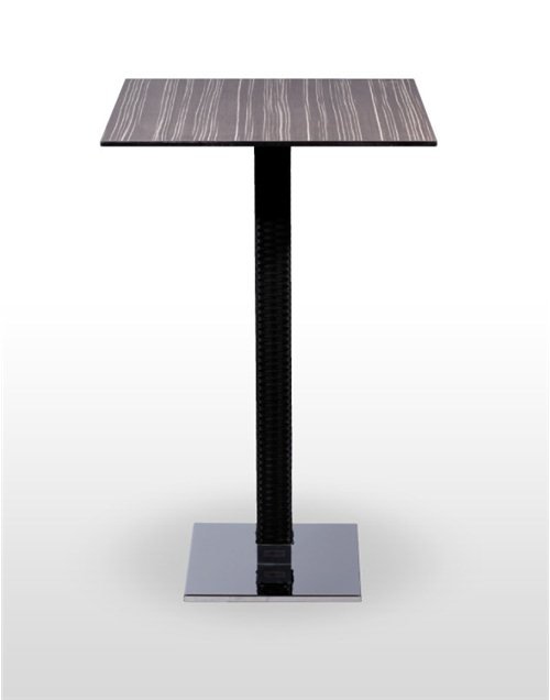 Mesa alta pie acero cromado columna rattan PICASSO-H-CR40X40R