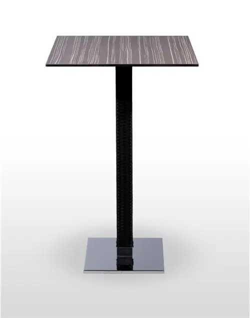 Mesa alta pie acero cromado columna rattan PICASSO-H-CR40X40R