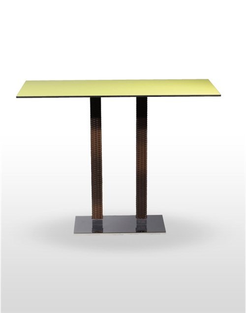 Mesa alta pie acero cromado columna rattan PICASSO-H-C70X40R