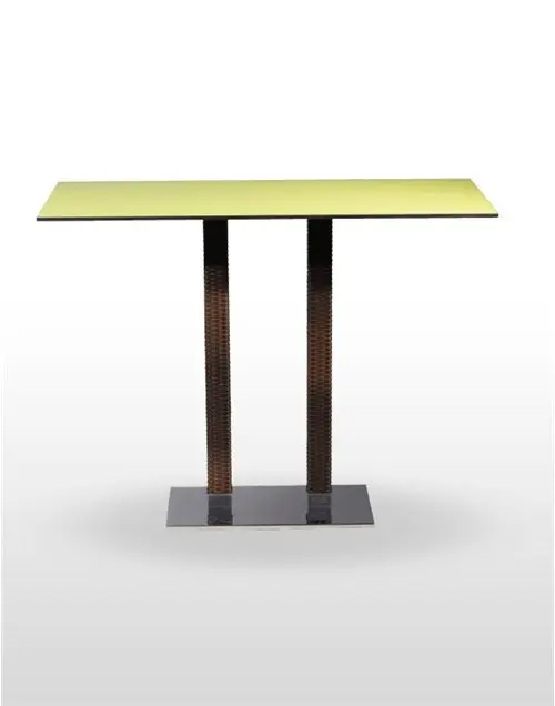 Mesa alta pie acero cromado columna rattan PICASSO-H-C70X40R