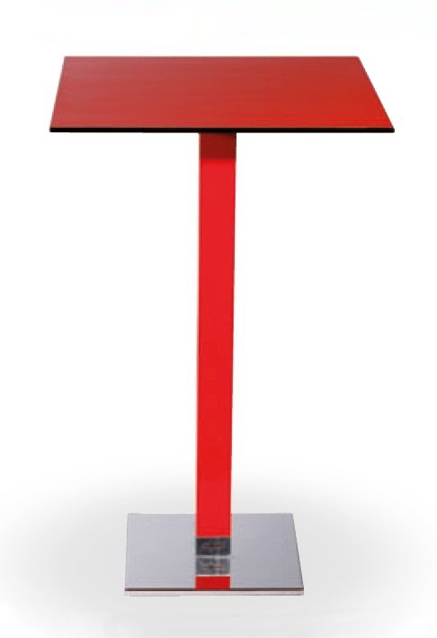 Mesa alta pie acero cromado columna metal lacada PICASSO-H-C 40x40LAC