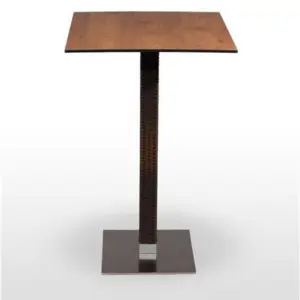 Mesa alta pie acero inoxidable columna rattan PICASSO-H-IN40X40R