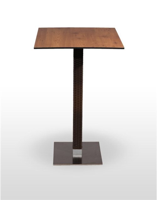 Mesa alta pie acero inoxidable columna rattan PICASSO-H-IN40X40R