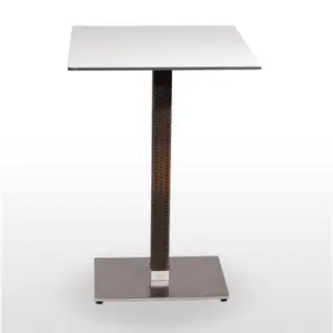 Mesa alta pie acero inoxidable columna rattan PICASSO-H-I60X40R