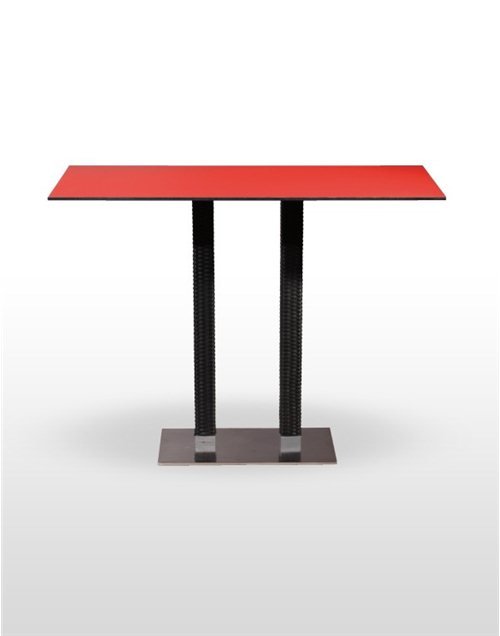 Mesa alta pie acero inoxidable columna rattan PICASSO-H-I70X40R
