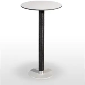 Mesa alta pie epoxi blanco, gris o negro, columna rattan PICASSO-H-EP 40Ø R