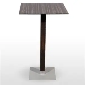 Mesa alta pie epoxi blanco, gris o negro, columna rattan PICASSO-H-EP40X40R