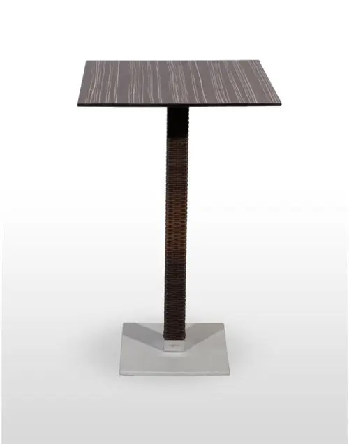 Mesa alta pie epoxi blanco, gris o negro, columna rattan PICASSO-H-EP40X40R
