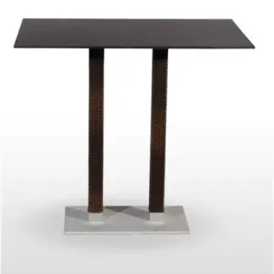 Mesa alta pie epoxi blanco, gris o negro, columna rattan PICASSO-H-E70X40R