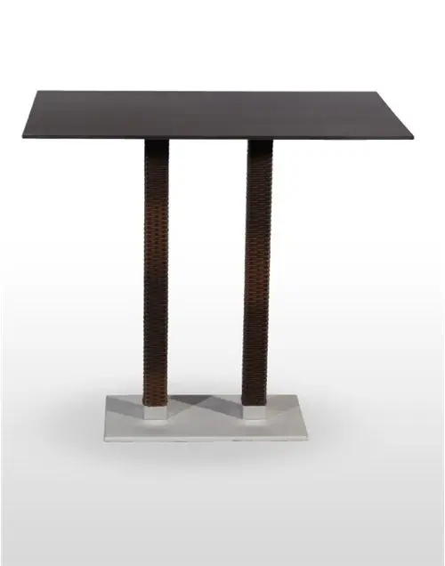 Mesa alta pie epoxi blanco, gris o negro, columna rattan PICASSO-H-E70X40R
