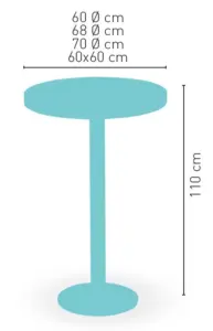 Mesa alta pie epoxi blanco, gris o negro, columna metal lacada PICASSO-H-E 40ØLAC