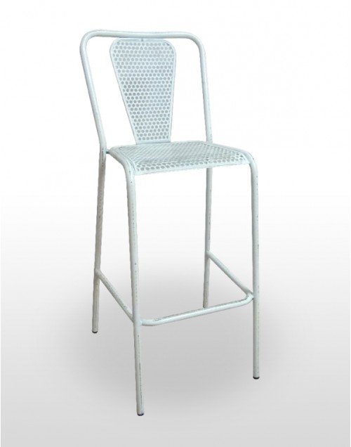 Taburete apilable con asiento y respaldo en rejilla metálica RETRO