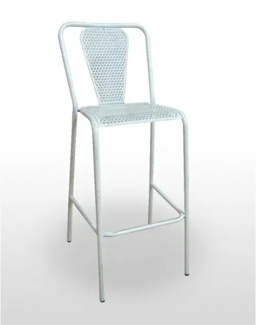 Taburete apilable con asiento y respaldo en rejilla metálica RETRO