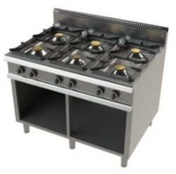 Cocina a gas con mueble de 6 fuegos 2x8,3+4,3+2x10 Kw Serie 900 JUNEX con medidas 1200x900x900h mm FO9C600