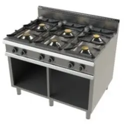Cocina a gas con mueble de 6 fuegos 2x8,3+4,3+2x10 Kw Serie 900 JUNEX con medidas 1200x900x900h mm FO9C600
