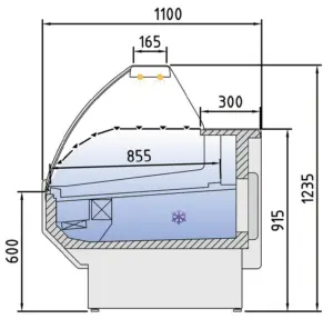 Vitrina Refrigerada Expositora Cristal Recto/Curvo Fondo 900  VED-9  DOCRILUC