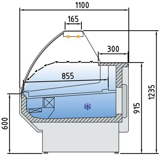 Vitrina Refrigerada Expositora Fondo 1100 Línea BADAJOZ VEC-10 CLIMAHOSTELERIA