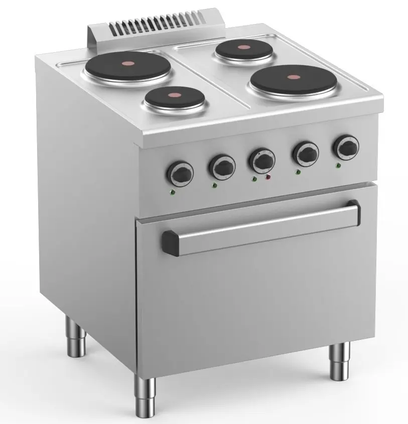 Cocina Eléctrica 4 Placas con Horno Eléctrico Estático GN2/1 Fondo 700 ELPR77FE START LINE