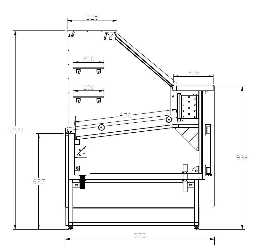 Vitrina Refrigerada Pastelería de 2 metros Fondo 973 mm Frío Estático - Exposición Inox - 2 Estantes Línea CORDOBA VRE-200-P