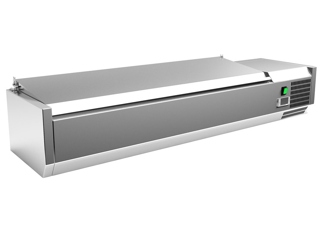 Vitrina 6 cubetas GN1/4 con TAPA de 1400x335x270h mm PEKIN VRX1400330SL