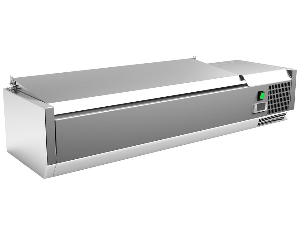 Vitrina 5 cubetas GN1/4 con TAPA de 1200x335x270h mm PEKIN VRX1200330SL